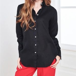 Quince 100% European Linen Long Sleeve Shirt - small, black